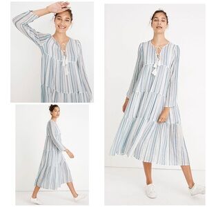 Madewell x Christy Dawn Striped Paloma Deadstock Fabric Pinstriped Tassels Dress
